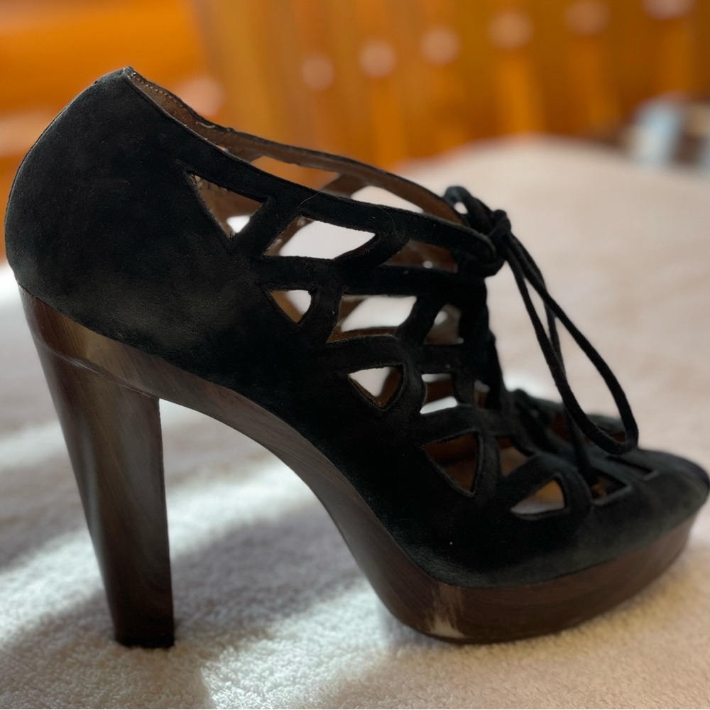 🔵 Jessica Simpson lace-up black suede heels - Picture 6 of 10